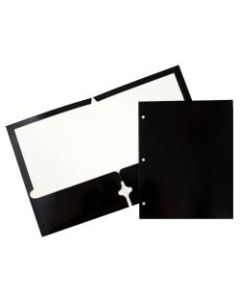 JAM Paper Glossy 3-Hole-Punched 2-Pocket Presentation Folders, Black, Pack of 6
