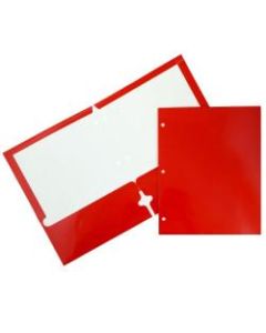 JAM Paper Glossy 3-Hole-Punched 2-Pocket Presentation Folders, Red, Pack of 6