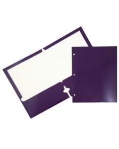 JAM Paper Glossy 3-Hole-Punched 2-Pocket Presentation Folders, Purple, Pack of 6