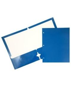 JAM Paper Glossy 3-Hole-Punched 2-Pocket Presentation Folders, Blue, Pack of 6