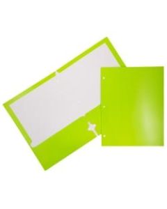 JAM Paper Glossy 3-Hole-Punched 2-Pocket Presentation Folders, Lime Green, Pack of 6