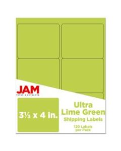 JAM Paper Mailing Address Labels, 3 1/3in x 4in, Lime Green, Pack Of 120