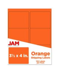 JAM Paper Mailing Address Labels, 3 1/3in x 4in, Orange, Pack Of 120