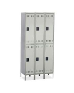 Safco Double-Tier Two-Tone 3-Column Locker With Legs, 78inH x 36inW x 18inD, Gray
