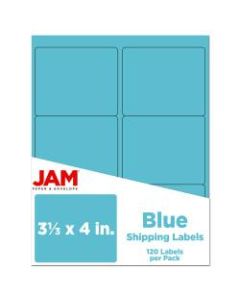 JAM Paper Mailing Address Labels, 3 1/3in x 4in, Blue, Pack Of 120
