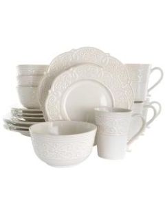 Elama Luna 16-Piece Embossed Dinnerware Set, White