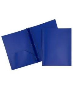 JAM Paper Plastic 2-Pocket POP Folders with Metal Prongs Fastener Clasps, 9 1/2in x 11 1/2in, Deep Blue, Pack Of 6