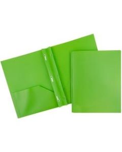 JAM Paper Plastic 2-Pocket POP Folders with Metal Prongs Fastener Clasps, 9 1/2in x 11 1/2in, Lime Green, Pack Of 6