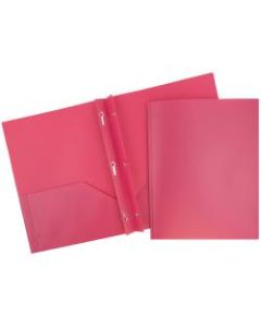 JAM Paper Plastic 2-Pocket POP Folders with Metal Prongs Fastener Clasps, 9 1/2in x 11 1/2in, Fuchsia Pink, Pack Of 6
