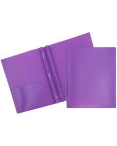 JAM Paper Plastic 2-Pocket POP Folders with Metal Prongs Fastener Clasps, 9 1/2in x 11 1/2in, Purple, Pack Of 6