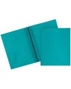 JAM Paper Plastic 2-Pocket POP Folders with Metal Prongs Fastener Clasps, 9 1/2in x 11 1/2in, Teal, Pack Of 6