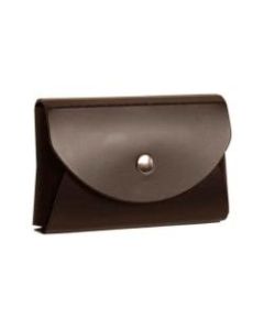 JAM Paper Leather Business Card Case, Round Flap, 2 1/4in x 3 1/2in x 3/4in, Dark Brown