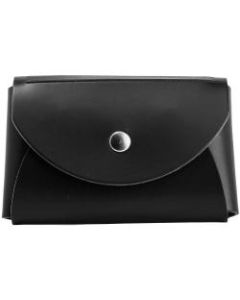 JAM Paper Leather Business Card Case, Round Flap, 2 1/4in x 3 1/2in x 3/4in, Black