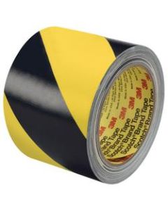 3M 5702 Striped Vinyl Tape, 1.5in Core, 3in x 36 Yd., Black/Yellow, Case Of 12