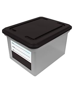 Advantus Storage File Tote With Lid And Contents Labels, Letter/Legal Size, 10 13/16in x 18in x 14 1/8in, Black/Clear