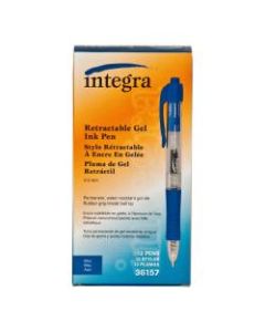 Integra Retractable Gel Pens, Fine Point, 0.5 mm, Blue Barrel, Blue Ink, Pack Of 12 Pens
