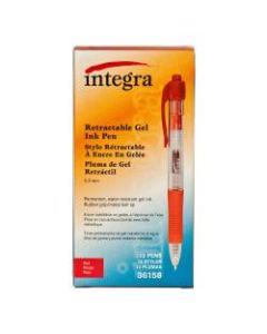 Integra Retractable Gel Pens, Fine Point, 0.5 mm, Red Barrel, Red Ink, Pack Of 12 Pens