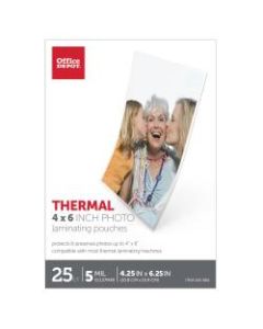Office Depot Brand Laminating Pouches, Photo Size, 5 Mil, 4in x 6in, Pack Of 25