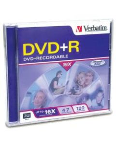 Verbatim DVD+R 4.7GB 16X with Branded Surface - 1pk Jewel Case - 2 Hour Maximum Recording Time