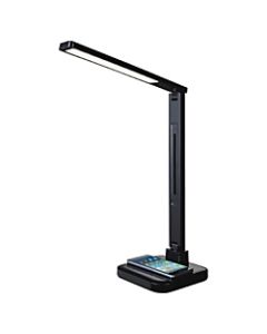 Lorell LED Smart USB Desk Lamp With Qi Wireless Charger, Dimmable, Black