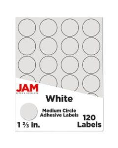 JAM Paper Circle Label Sticker Seals, 1 2/3in, White, Pack Of 120