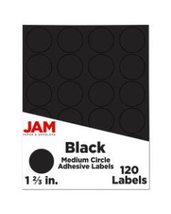 JAM Paper Circle Labels, 1 2/3in, Black, Pack of 120 Labels