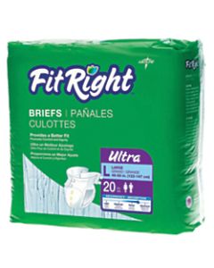 FitRight Ultra Briefs, Large, 48 - 58in, Blue, 20 Briefs Per Bag, Case Of 4 Bags