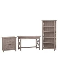 Bush Furniture Key West 48inW Writing Desk With 2 Drawer Lateral File Cabinet And 5 Shelf Bookcase, Washed Gray, Standard Delivery