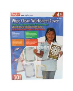 Roylco Wipe Clean Dry-Erase Worksheet Covers, 12 1/2in x 8 3/4in, Clear/Assorted Colors, Pack Of 10