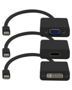 AddOn 3-Piece Bundle of 8in Mini-DisplayPort Male to DVI, HDMI, and VGA Female Black Adapter Cables - 100% compatible and guaranteed to work