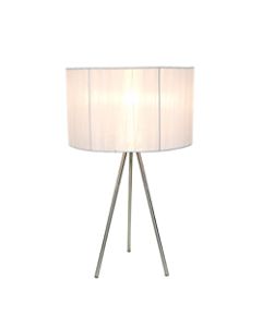 Simple Designs Brushed Nickel Tripod Table Lamp with White Pleated Silk Sheer Shade