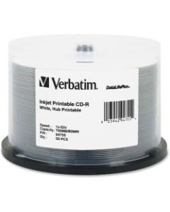 Verbatim CD-R 700MB 52X DataLifePlus White Inkjet Printable, Hub Printable - 50pk Spindle - Printable - Inkjet Printable