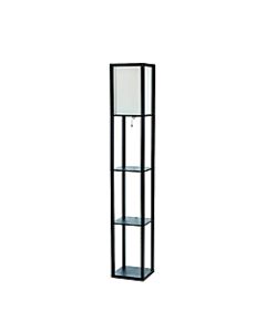 Simple Designs Etagere Organizer Floor Lamp, 63 3/8inH, Linen Shade/Black Base