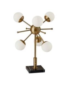 Adesso Doppler LED Table Lamp, 23inH, White Opal Shades/Antique-Brass And Black Marble Base
