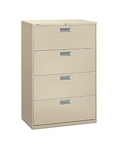 HON Brigade 600 36inW Lateral 4-Drawer File Cabinet, Metal, Putty