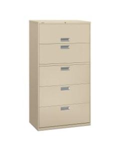 HON Brigade 600 36inW Lateral 5-Drawer File Cabinet, Metal, Putty