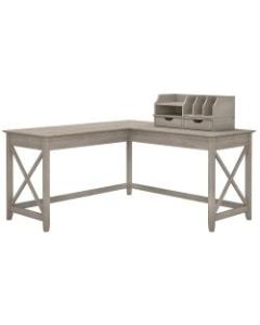 Bush Furniture Key West 60inW L Shaped Desk with Desktop Organizers, Washed Gray, Standard Delivery