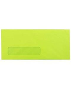 JAM Paper #10 Single-Window Booklet Envelopes, Bottom Left Window, Gummed Seal, Brite Hue Ultra Lime Green, Pack Of 25