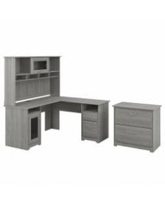 Bush Furniture Cabot 60inW L-Shaped Computer Desk With Hutch And Lateral File Cabinet, Modern Gray, Standard Delivery