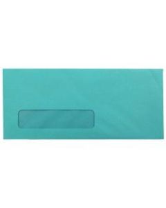 JAM Paper #10 Single-Window Booklet Envelopes, Bottom Left Window, Gummed Seal, 30% Recycled, Brite Hue Sea Blue, Pack Of 25