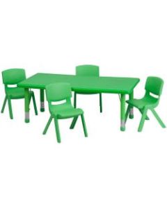 Flash Furniture Rectangular Plastic Height-Adjustable Activity Table with 4 Chairs, 23-3/4inH x 24inW x 48inD, Green