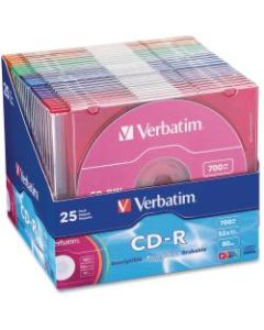 Verbatim 52X CD-R Discs With Color-Branded Surface, 700MB/80 Minutes, Pack Of 25
