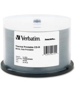 Verbatim CD-R 700MB 52X DataLifePlus White Thermal Printable, Hub Printable - 50pk Spindle - Printable - Thermal Printable