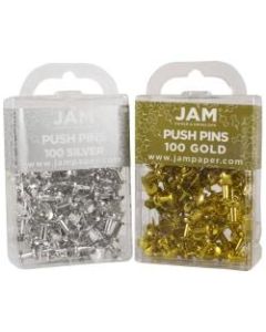 JAM Paper Colorful Push Pins, Gold and Silver, 2 Packs Of 100 Push Pins