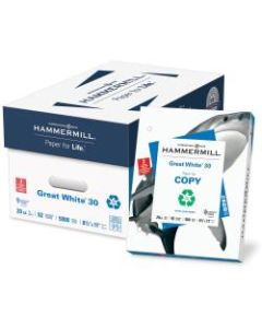 Hammermill Great White 3-Hole-Punched Multi-Use Paper, Letter Size (8 1/2in x 11in), 20 Lb, 92 (U.S.) Brightness, Carton Of 5,000 Sheets