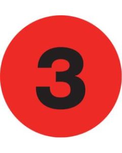 Tape Logic Fluorescent Red - "3in Number Labels 1in, DL6753, Roll of 500