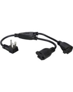 QVS 2-Pack 12 Inches 90degree Flat-Plug OutletSaver AC Power Splitter Adaptor - For UPS, Power Strip - Black - 1 ft Cord Length - 2