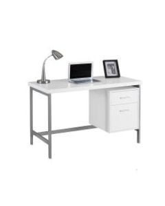 Monarch Specialties Contemporary Computer Desk, 2-Drawers, White/Silver