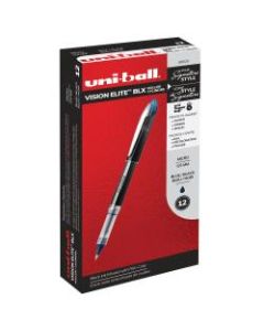 uni-ball Vision Elite BLX Infusion Liquid Ink Rollerball Pens, Micro Point, 0.5 mm, Black Barrel, Black/Blue Ink, Pack Of 12