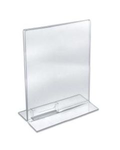 Azar Displays Double-Foot Acrylic Sign Holders With Attached Business Card Pockets, 11in x 8 1/2in, Clear, Pack Of 10